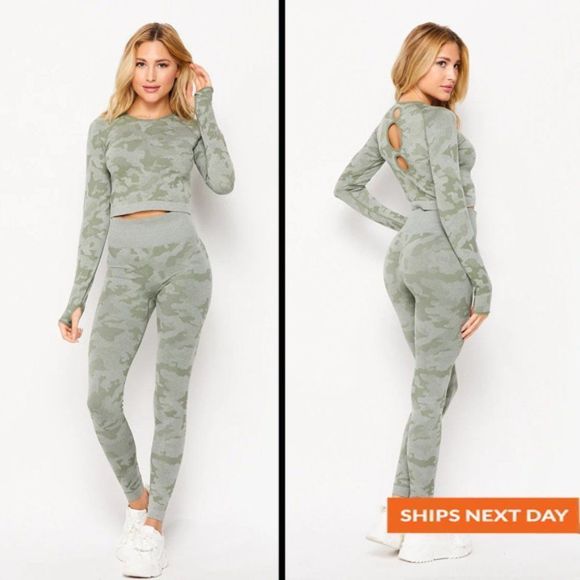 Seamless Marled Camo 2 Piece Sport Set - Two Piece Set - Sport Set - Picture 1 of 5
